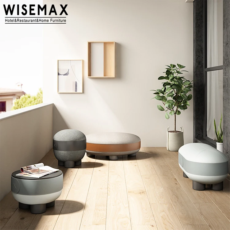 WISEMAX FURNITURE Simple Round Storage Ottoman with Legs Different Size Fabric Stool for Apartment Living Room