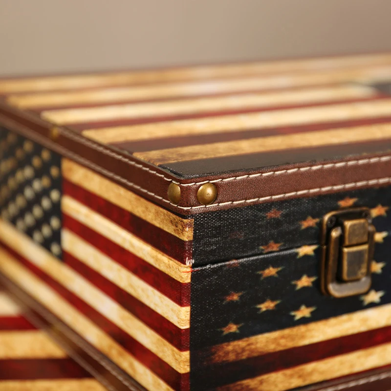 Cheap Europe Style 3 Piece Rustic British Flag Wooden Storage Box Set Antique Wooden Trunk  Storage case