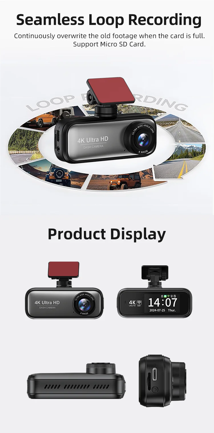 4K 2 Channel Dash Cam WiFi GPS Front /back 2160P+1080P Two-Way Car Camera Night Emergency Lock Park for Competitively Priced factory