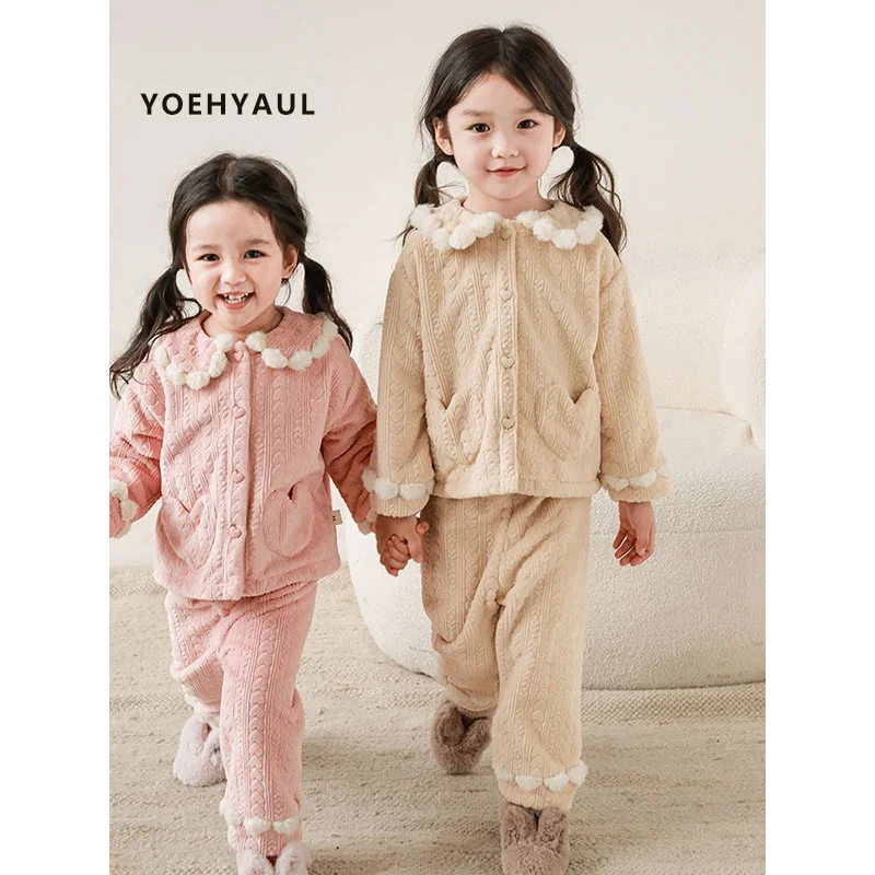 Yoehyaul Winter Loungewear Children Suit Homewear Boys Girls Pyjamas Nightwear Kids Indoor Teddy Coral Fleece Clothing Sleepwear Buy Girls Pyjamas Boys Loungewear Girls Homewear Product on