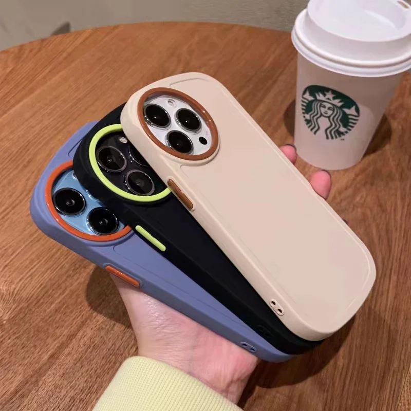 INS Cute Solid Color Round Camera Case Luxury for iPhone 15 Pro Max Phone Case for iPhone 14 13 12 11 Pro Max Phone Back Cover