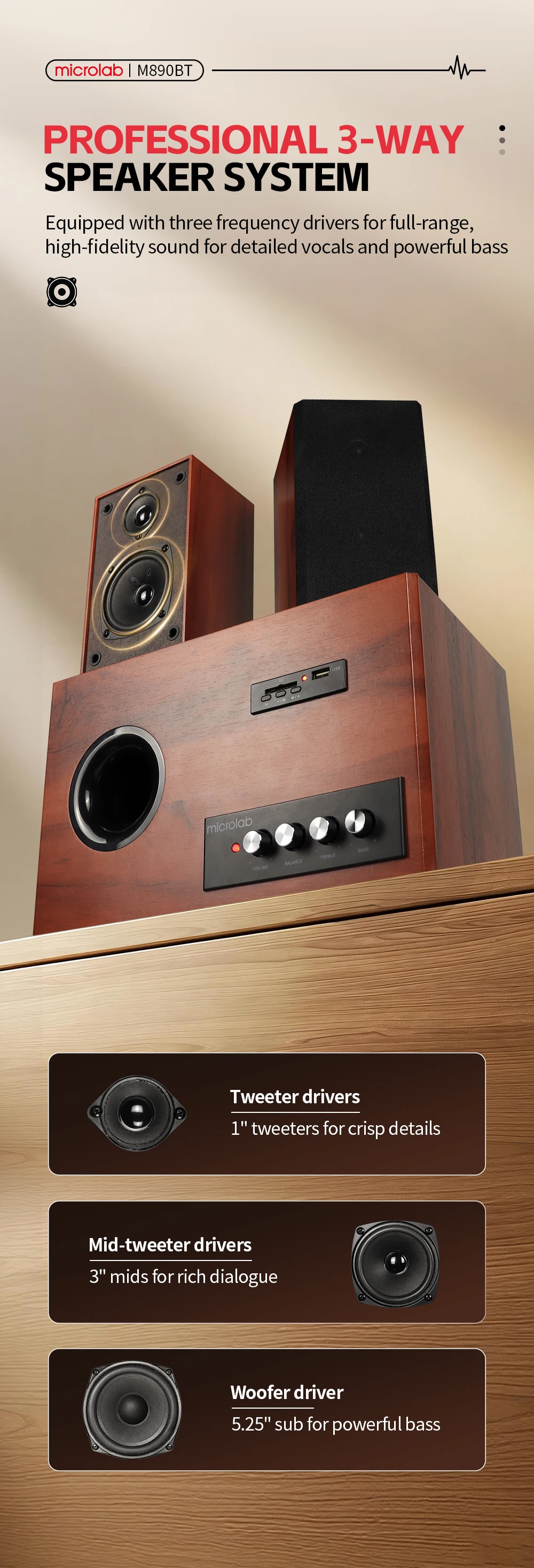 Microlab M890BT 2.1 3-way Multimedia Speaker