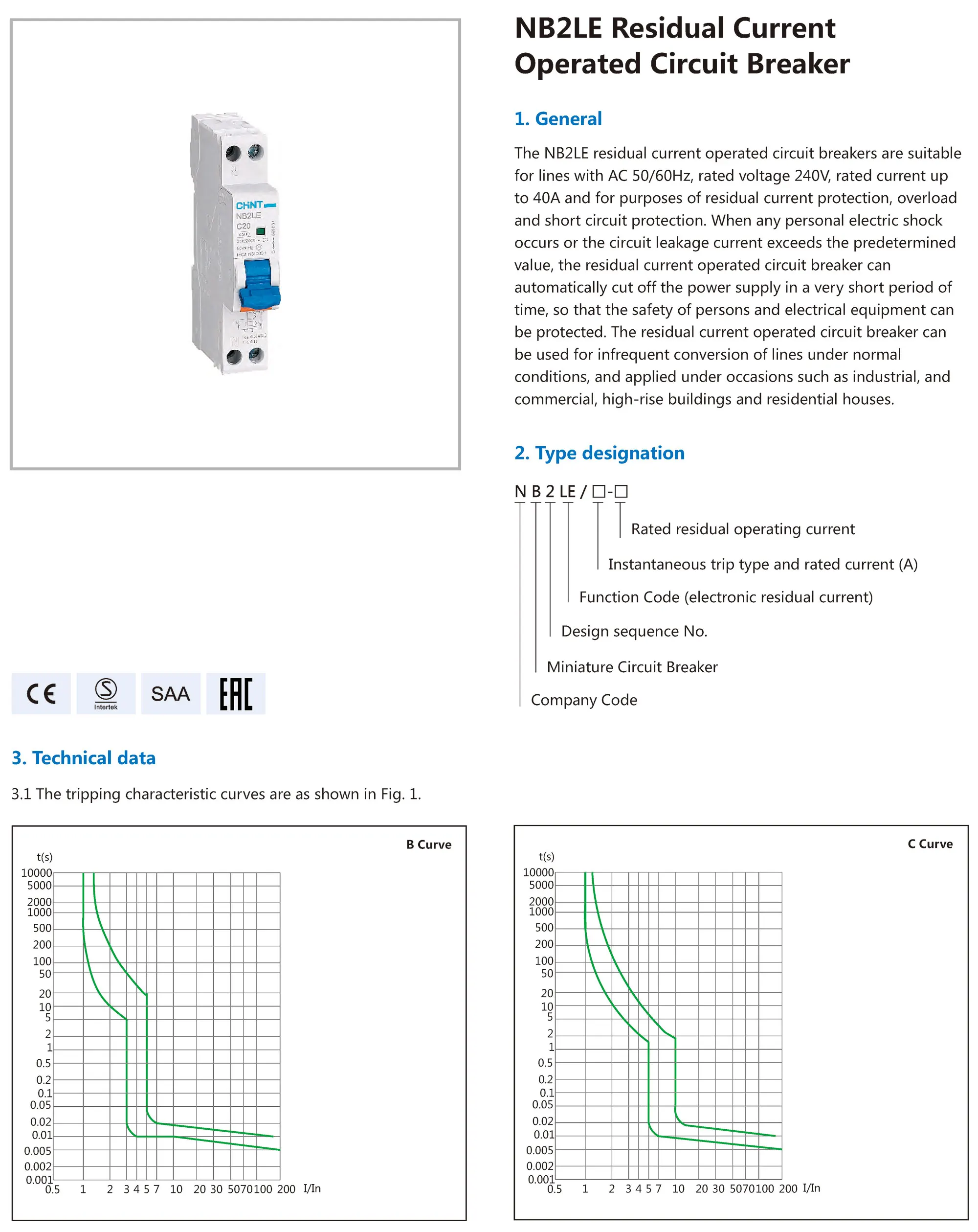 Chint NB2LE Residual Current Operated Circuit Breaker 1P+N 6A 10A 16A 20A 25A 32A 40A Type AC Type A CHNT 6kA Chint RCBO