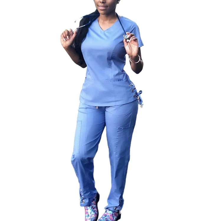 Custom Scrub Uniform Breathable Stretch  Short Sleeve Sets Nursing Uniforms Nurse Medical Scrubs Design