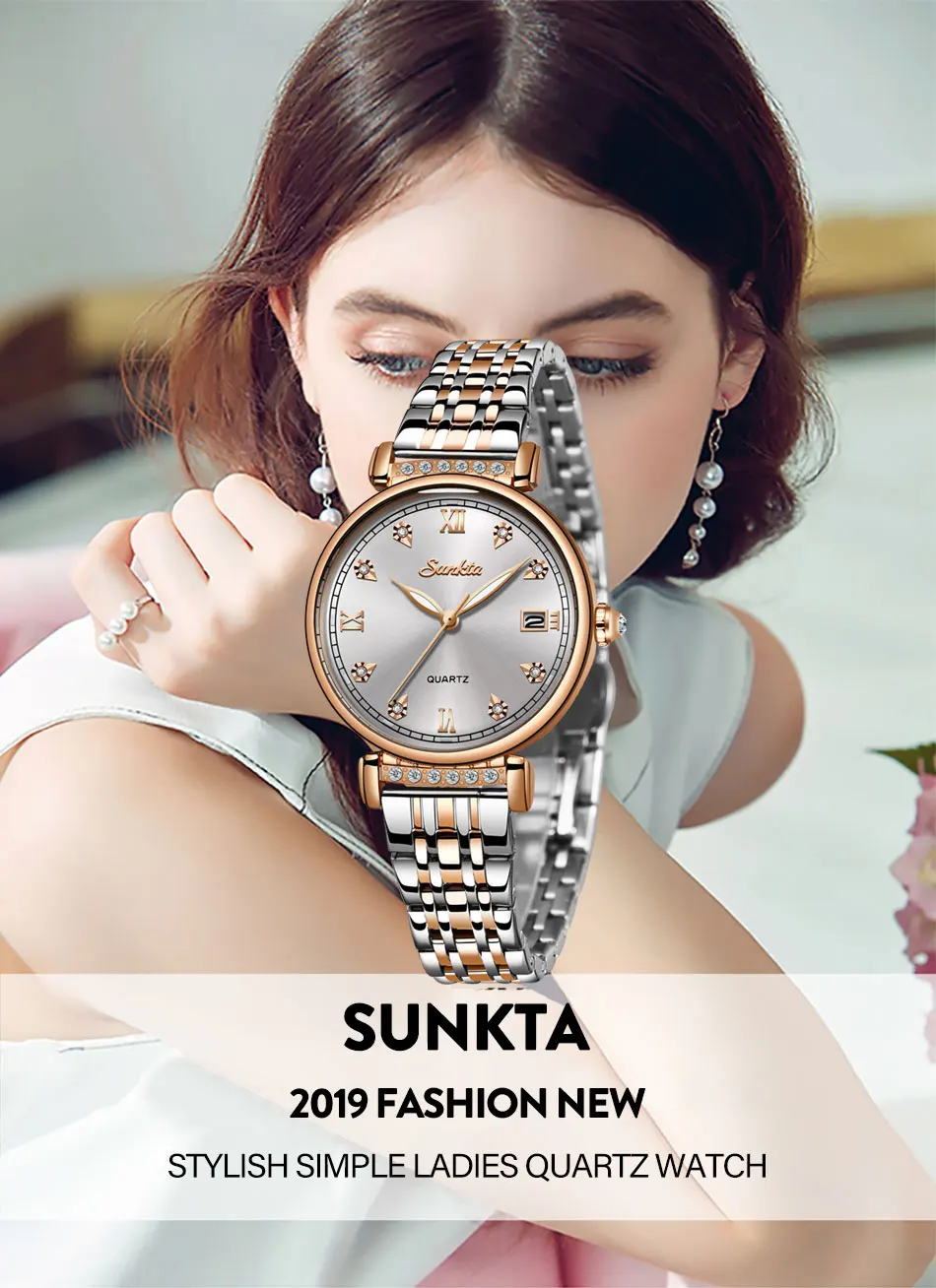 SUNKTA ST6672 Classic Women's Quartz Watch Top Brand Luxury Formal Wear Business Fashion Casual 30M Waterproof Women's Watch