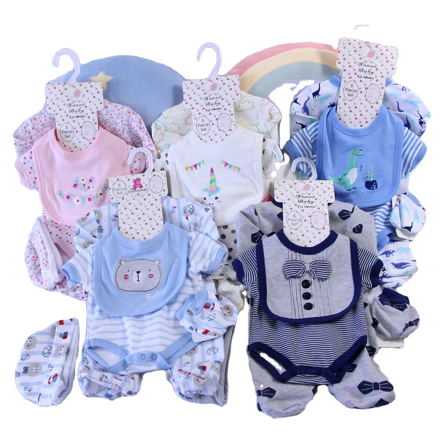 Baby Clothing 5piece Set Long Sleeves Jumpsuits Short Sleeves Romper