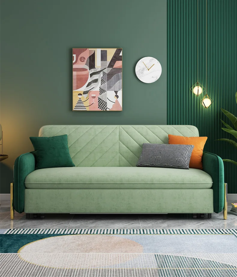 Modern Green Velvet Sofa Bed With Usb Charging Storage Place Pull Out ...