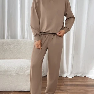 Custom Women's Crop Top Hoodie Set Space Cotton Fabric Sweatshirt O-Neck Casual Streetwear for Autumn Lady's Knitting Style