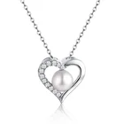 Pearl Jewelry Fashion Popular 925 Sterling Silver CZ 7mm Freshwater Pearl Heart Pendant For Women Chain Necklace Jewelry