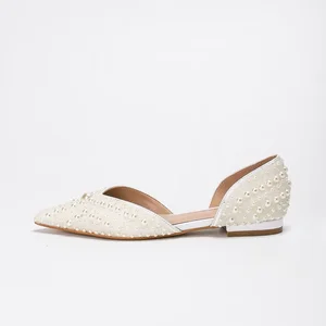 1007-1 Custom Logo/Color Newly Designed Pearl Flat Boat Shoes for Women Closed Toe Slip-On Hollow Breathable for Banquet Parties