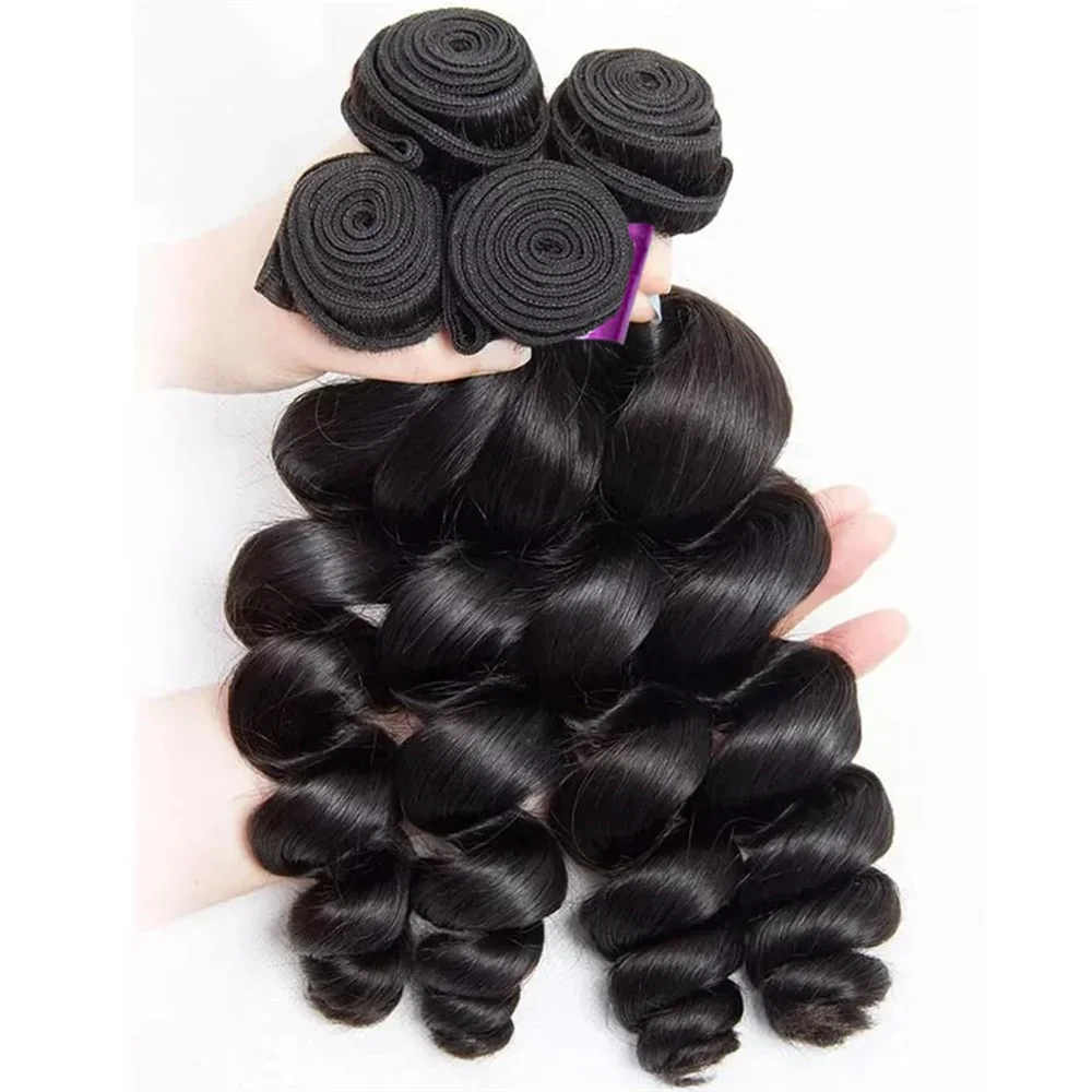 Extensions de tissage en cheveux humains malaisiens Loose Wave 30 pouces 1/3/4 pièces pour femme noire_voghion.com