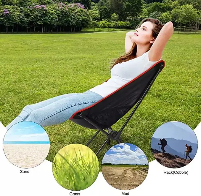 Folding Portable Lightweight Aluminum Foldable Camping Chairs Outdoor Moon Camping Chair Outdoor Beach Folding Chair