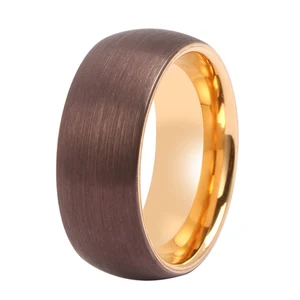 8mm Brushed Dome Coffee and Rose Gold Tone Comfort Fit Men Tungsten Carbide Rings Jewelry