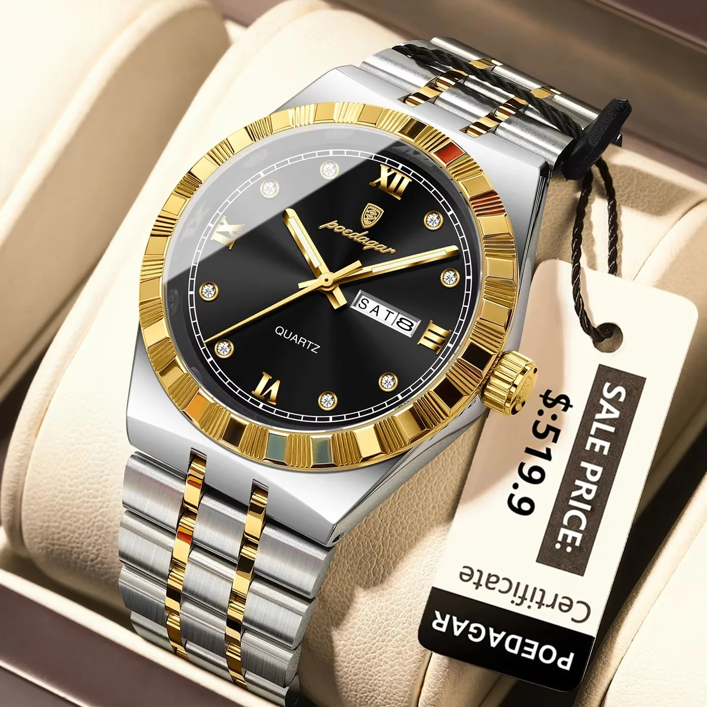 POEDAGAR 872 Week Date Watch Men Life Waterproof Original Diamond Wristwatch Quartz Relo aperçu 8