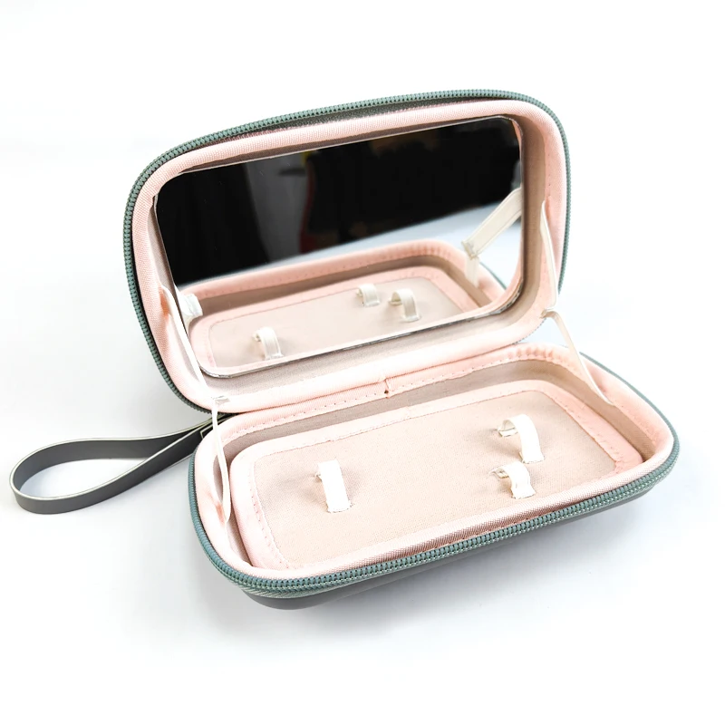 Fashion Mirror Lipstick Storage Case Mini Portable Makeup Pouch Travel Cosmetic Bag With Dividers details