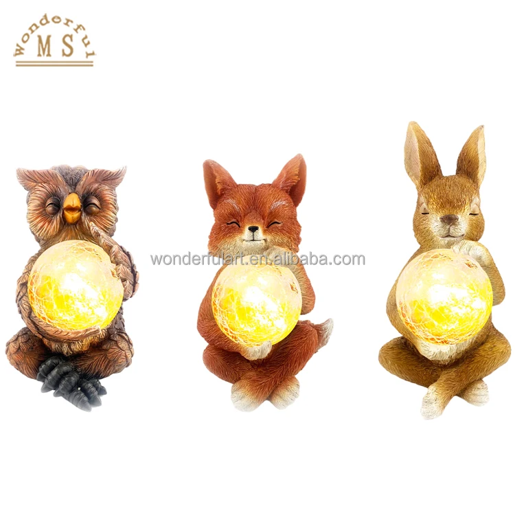 Customized Resin Animal Garden Decor poly stone LED Lamp Light home figurine arts and craft
