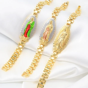 Best Seller Brass Oro Laminado 3 Tone  Virgin Mary Bracelet Bangle Gold Plated Chain Bracelet Pulseras for Women Men