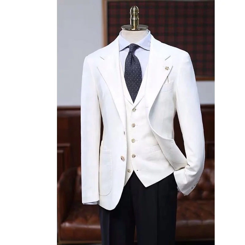 MTM Made to Measure Customized Handmade Custom Casual Slim Fit White Plus Size Groom Wedding Coat Pant Men Suit