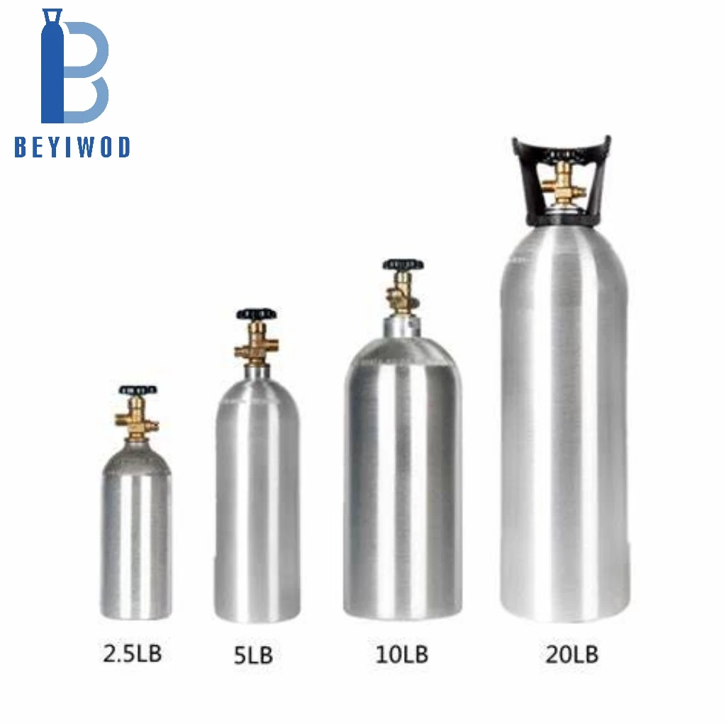 Ķīna lēts Co2 alus brūvēšanas cilindrs 5LB 10LB 20LB 13.4L co2 alumīnija cilindrs ar CGA320 vārstu un plastmasas rokturi  