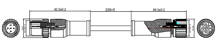 Waterproof DIN Type M12 Connectors 5 Pin Industrial Solder Male Female Circular Plug Injection Molding Cable Connector Cable