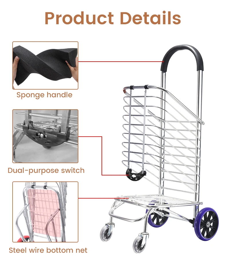 Folding Shopping Cart With Rolling Swivel Wheels,Foldable Grocery Cart ...