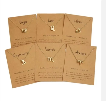 Fashion 12 Zodiac Sign Necklace Pendants Charm 18k Gold Planted Chain Astrology Necklaces