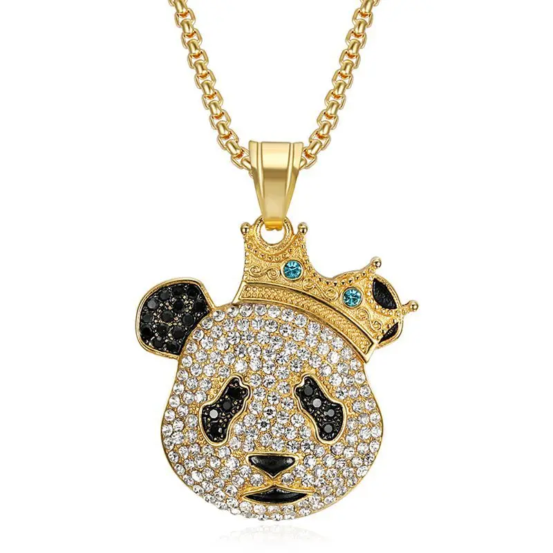 Source Hip Hop Jewelry Stainless Steel Crystal Diamond Panda Necklace  Custom Gold Plated Crown Pendant Necklace on m.