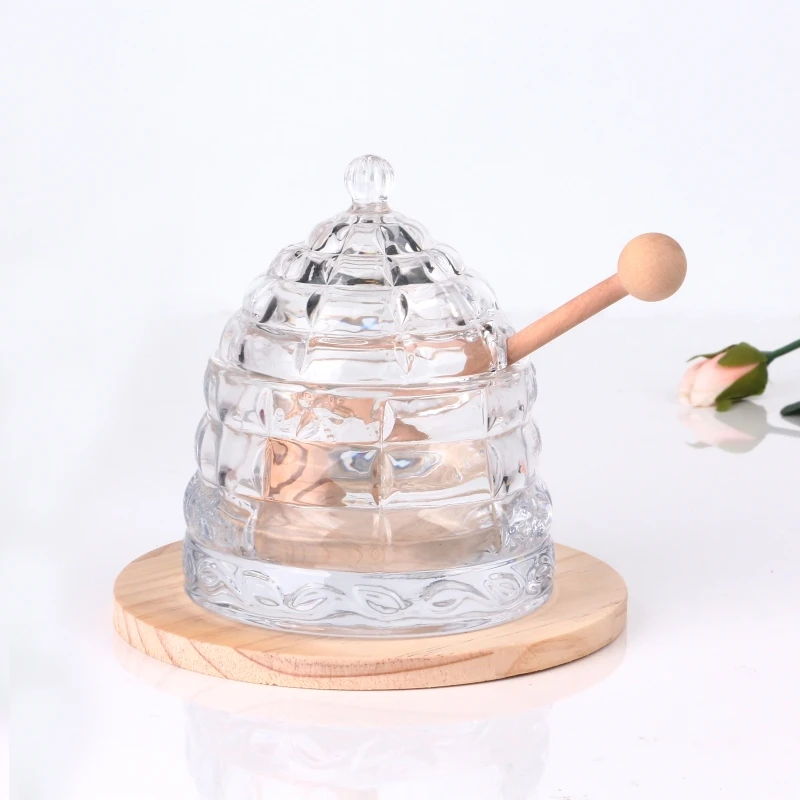 2021 New Produce Luxurious And Transparent Hand Made Glass Honey Jar