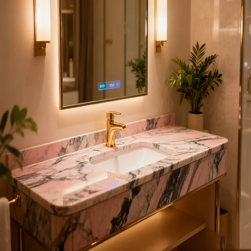 Polished China Rosa Aurora Marble Bathroom Vanities with Sink Top for Bathroom Sink Bathroom Cabinet Bathroom Vanities