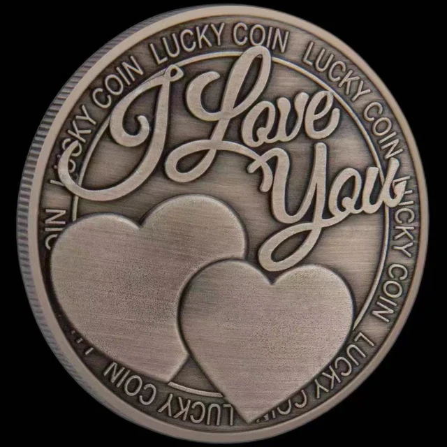 Vintage Love Medal Heart LOVE Four-Leaf Clover Lucky Coin Craft Gift