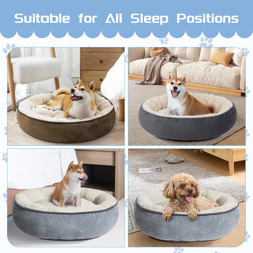 Hot selling fluffy soft warm plush washable calming luxury round donut pet dog bed factory