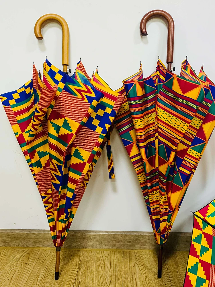 Новейший африканский дизайн Зонт с принтом 8 костей полуавтоматический прямой подвесной водонепроницаемый Африканский анкарский зонт