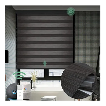 high quality Double Layer Indoor Window Motorized Smart Zebra Blinds Motor Shade Remote Control Zebra Blind