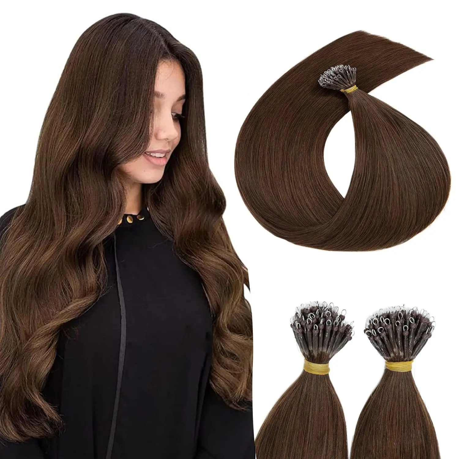 Silky Straight Brown And Blonde Premium Raw Virgin Human Hair Micro Nano Ring Hair Extensions