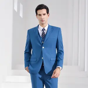 2026 Trendy Men's Three-Piece Business Casual Regular Fit Professional Formal Plus Size Wedding Suit with Zipper Closure