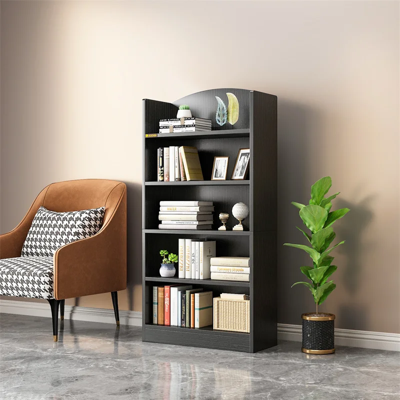 YQ FOREVER Morden Black Wooden Panel Bookcase Shelve Book Storage Standing Living Room Furniture