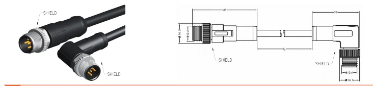 5A Pa66 M12 Waterproof Connector Male Straight 90 Degree ROHS