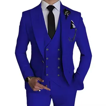Custom Men Leisure Boutique Business Solid Color Breathable Wedding Suit Coat Pants Vest 3 Pcs Set Dress Blazers Jacket