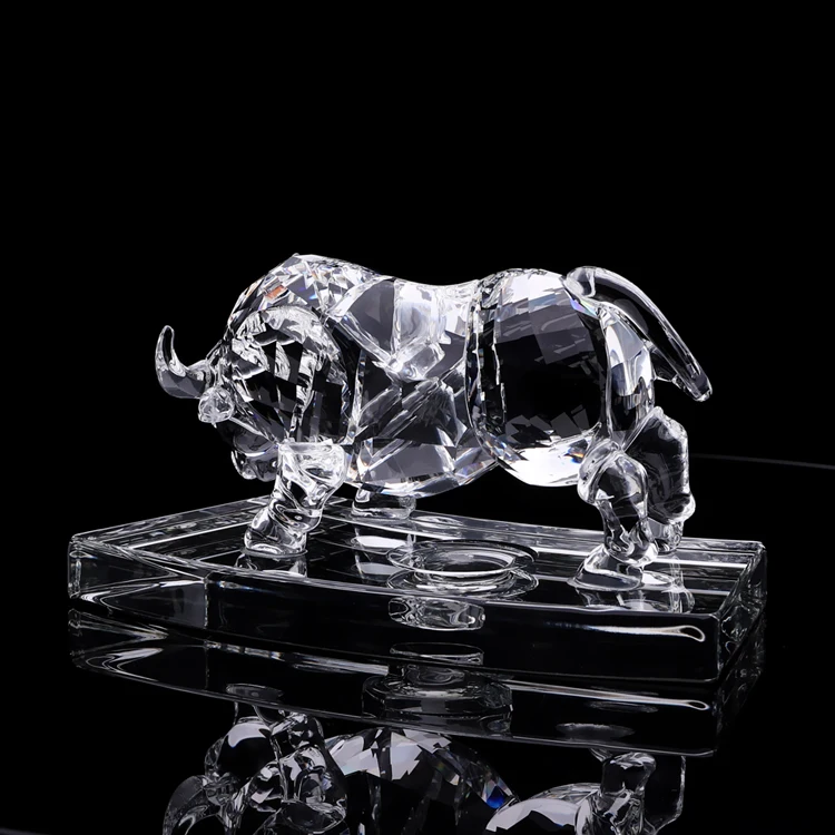 Home Decor Animal Model Crystal Figurine Statues Glass Bull Award 3d Souvenir Gift Package Etching Folk Art Transparent 1 Color