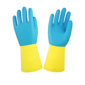 GN2001 Neoprene Household Cleaning Hand Gloves Bi-color Anti-slip Flock Lined Chemical Oil Resistant Safety Rubber Glove