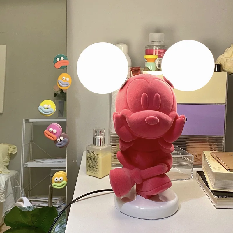 Decorative Mickey Mouse Shape Table Lamp Cartoon Kids Room Led Desk Lamp Hotel Bedside Nordic Modern Glass Table Lamp