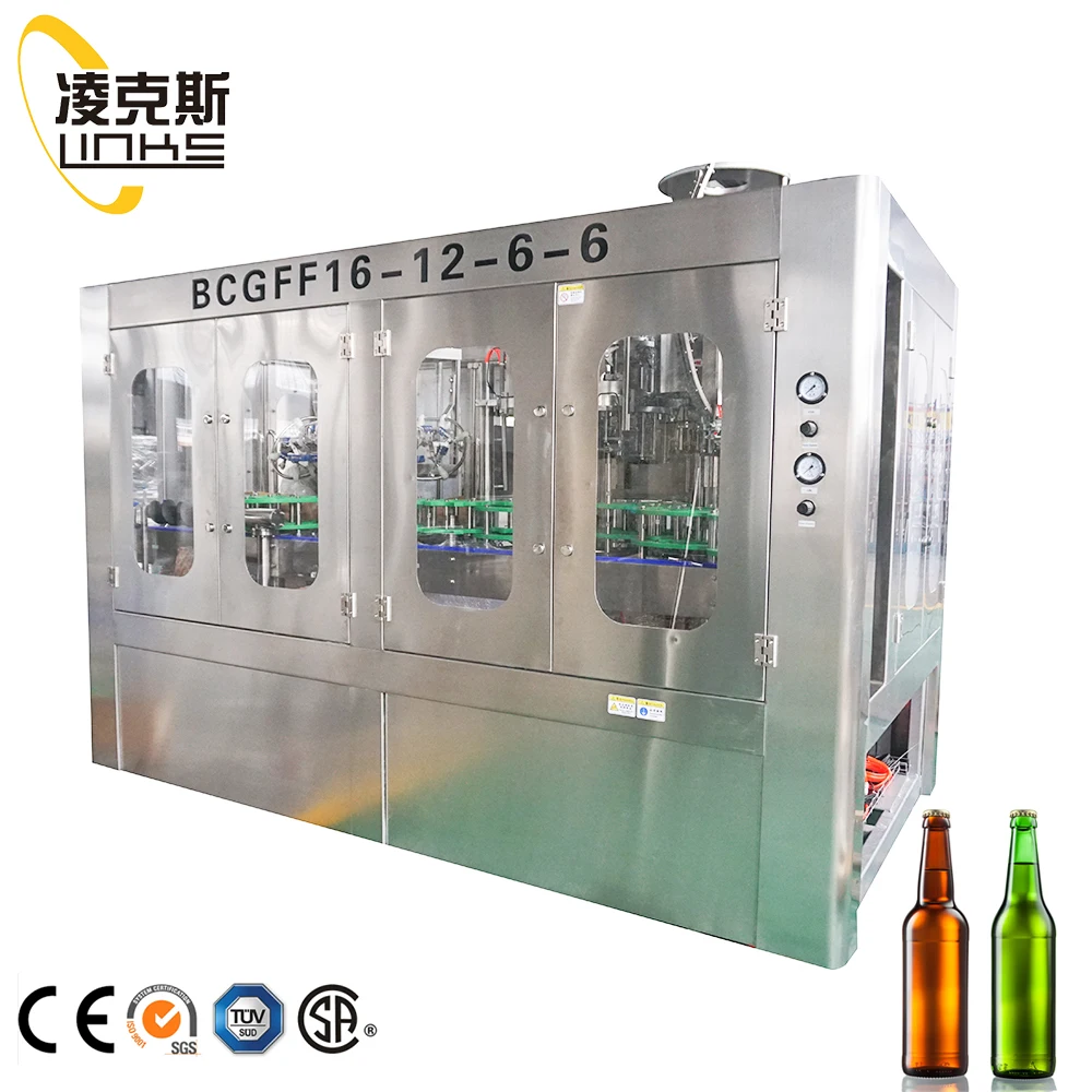 Automatic Beer Glass Production Plant Alcoholic Beverage Rinsing Filling Capping Machine