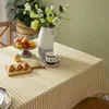 Cotton linen creamy yellow mini plaid tassel