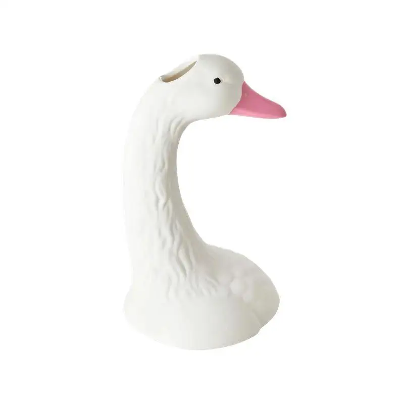 Nordic Style Modern White Creative Animal Swan Head Decor Porcelain Planter Ceramic Vase for Home Decoration Ornament Gift