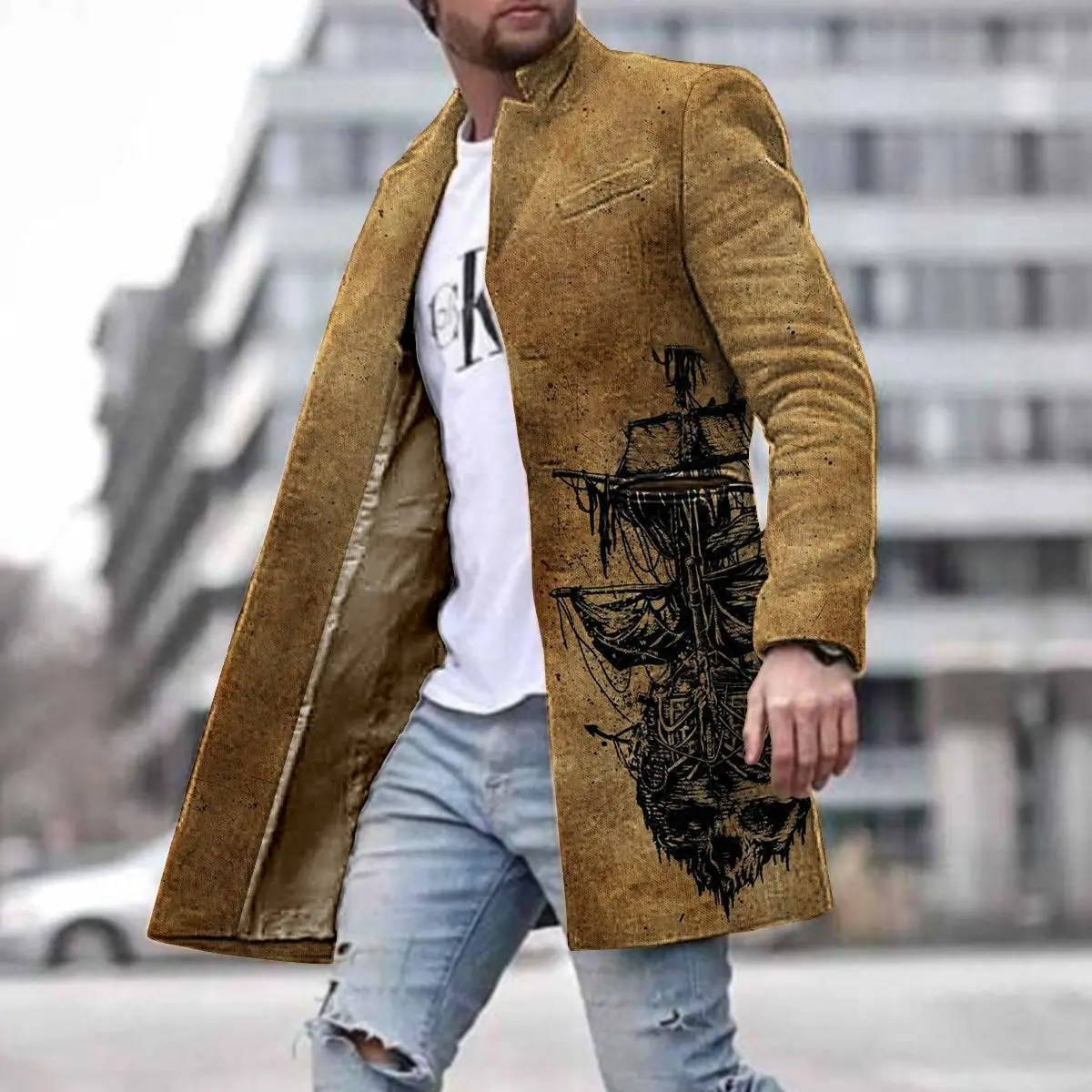 Casual Men's Winter Mid-length Tweed Jacket Slim-fit Single-breasted Coat_voghion.com