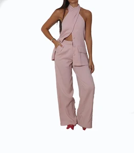 Wholesale Women's Casual Two Piece Knitting Sets 2023 Spring Solid Above Knee Length Long Tops for Suits