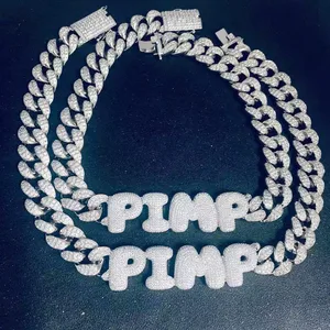 Luxury Hip Hop Jewelry Custom Name Iced Out Letter Pendant Necklace Zircon Cuban Link Chain Rhodium Plated for Weddings Gifts