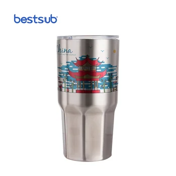 Sublimation 30 Oz Silver Stainless Steel Travel Cup Insulated Coffee ...