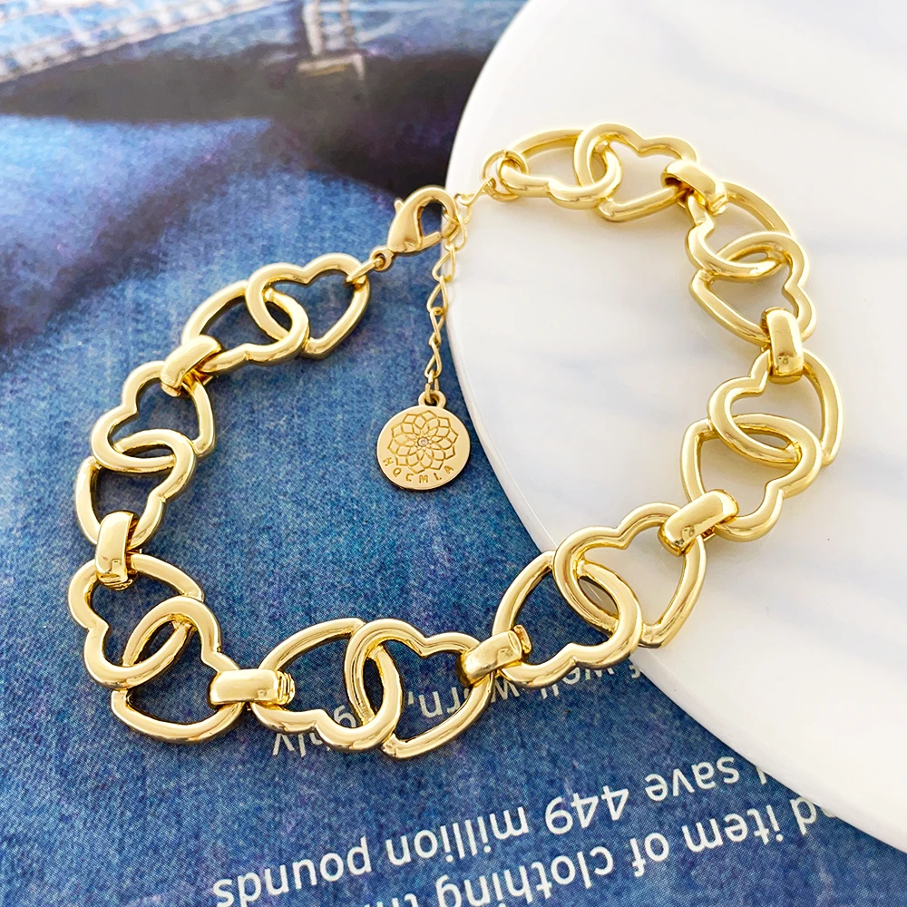 product new 18k gold plated heart link buckle charms classic style alloy bracelet for anniversaries wholesale jewelry-5