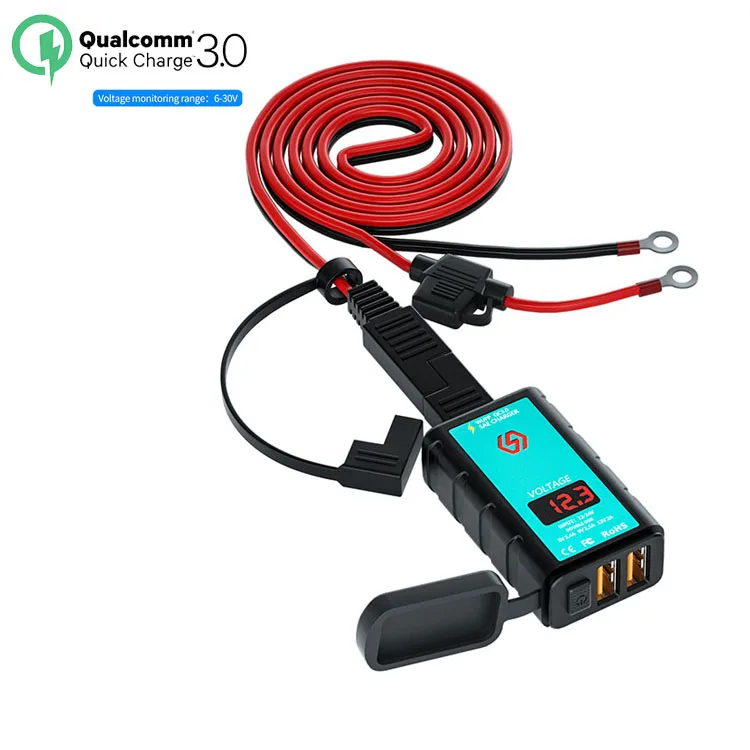 Motorbike Mobile Charger Square Sae Fast Charging Dual Motorcycle Usb  Charger With On Off Switch And Voltmeter - Buy Motorbike Motorcycle Usb  Port Charger,Motorcycle Charger Usb,Usb Locomotive Motorcycle Charger  Product on 